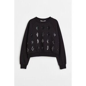 H&M Girls Black Diamond Sequin Embellished Sweatshirt Pullover Sweater 16-18